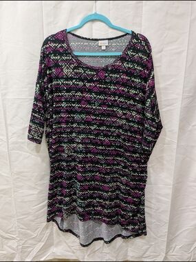 LuLaRoe Irma Tunic Top XL - Black, Purple & Mint Geometric Aztec Print